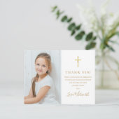 First Holy Communion写真金ゴールドありがとう ポストカード (スタンド正面)