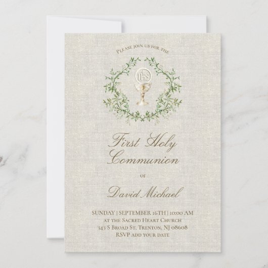First Holy Communion beige texture 招待状 (正面)