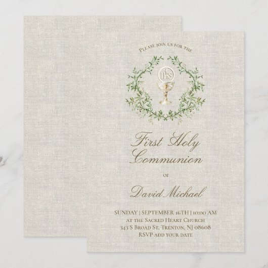 First Holy Communion beige texture 招待状 (正面/裏面)