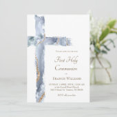 First Holy Communion blue agate Holy Cross 招待状 (スタンド正面)