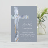 First Holy Communion blue agate Holy Cross 招待状 (スタンド正面)