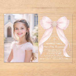 First Holy Communion Blush Pink Bow Christian アクリル招待状