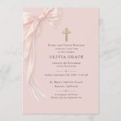 First Holy Communion Blush Pink Bow Girl  招待状 (正面)