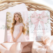 First Holy Communion Blush Pink Bow Photo 招待状