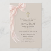 First Holy Communion Bow Girl Taupe 招待状 (正面)
