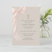 First Holy Communion Bow Girl Taupe 招待状 (スタンド正面)