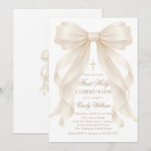 First Holy Communion Bow Pearls Invitation 招待状 (正面/裏面)