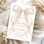 First Holy Communion Bow Pearls Invitation 招待状