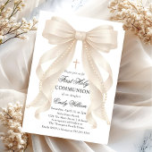 First Holy Communion Bow Pearls Invitation 招待状