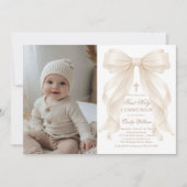 First Holy Communion Bow Pearls Photo Invitation 招待状 (正面)