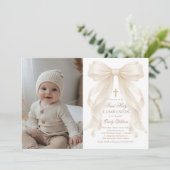 First Holy Communion Bow Pearls Photo Invitation 招待状 (スタンド正面)