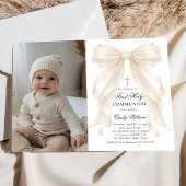 First Holy Communion Bow Pearls Photo Invitation 招待状