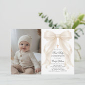 First Holy Communion Bow Pearls Photo Invitation 招待状 (スタンド正面)