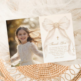 First Holy Communion Bow Photo Thank you Card 招待状