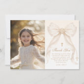 First Holy Communion Bow Photo Thank you Card 招待状 (正面)