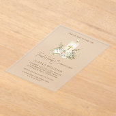 First Holy Communion Candle Bible Greenery アクリル招待状 (レイダウン)