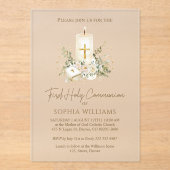 First Holy Communion Candle Bible Greenery アクリル招待状 (正面)