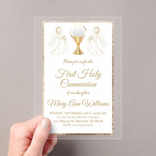 First Holy Communion catholic angels Invitation アクリル招待状 (インサイチュ (ポータブル))