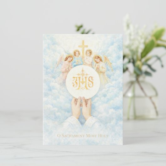 First Holy Communion Catholic Priest Host Angels 招待状 (スタンド正面)