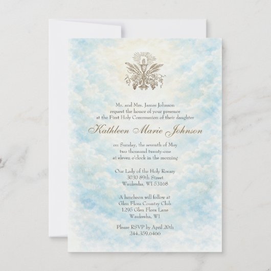 First Holy Communion Catholic Priest Host Angels 招待状 (裏面)