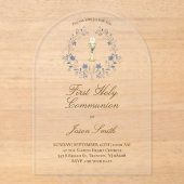 First Holy Communion chalice blue foliage アクリル招待状 (正面)