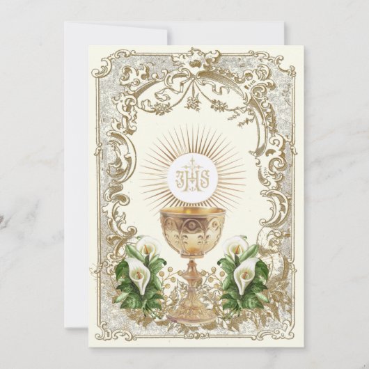 First Holy Communion Chalice Eucharist Calla Lily 招待状 (正面)