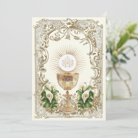 First Holy Communion Chalice Eucharist Calla Lily 招待状 (スタンド正面)