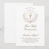 First Holy Communion chalice floral crest 招待状 (正面/裏面)