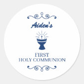 First Holy Communion Chalice Sticker for Boys ラウンドシール (正面)