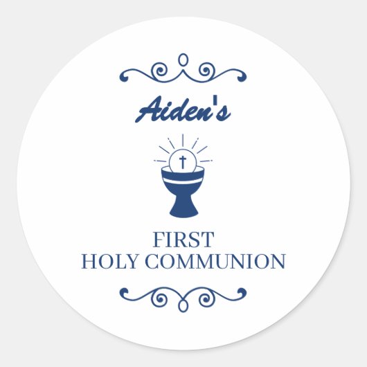 First Holy Communion Chalice Sticker for Boys ラウンドシール (正面)