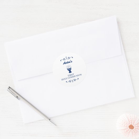 First Holy Communion Chalice Sticker for Boys ラウンドシール (封筒)