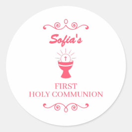 First Holy Communion Chalice Sticker For Girls ラウンドシール