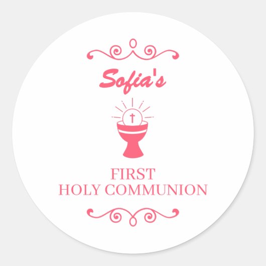 First Holy Communion Chalice Sticker For Girls ラウンドシール (正面)
