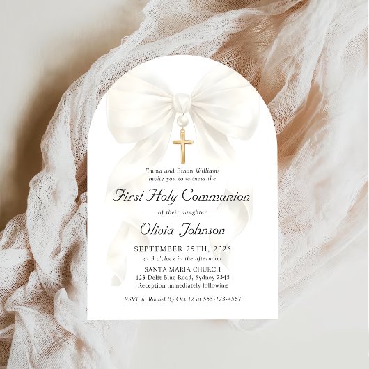 First Holy Communion Coquette Bow Girl Invitation 招待状