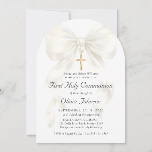 First Holy Communion Coquette Bow Girl Invitation 招待状 (正面)