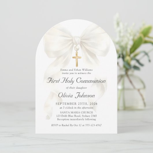 First Holy Communion Coquette Bow Girl Invitation 招待状 (スタンド正面)
