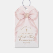 First Holy Communion Cross Pink Bow Thank you ギフトタグ (正面)