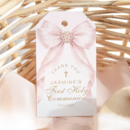 First Holy Communion Cross Pink Bow Thank you ギフトタグ