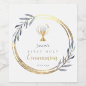 First Holy communion dusty blue faux gold foil   ワインラベル (シングルラベル)