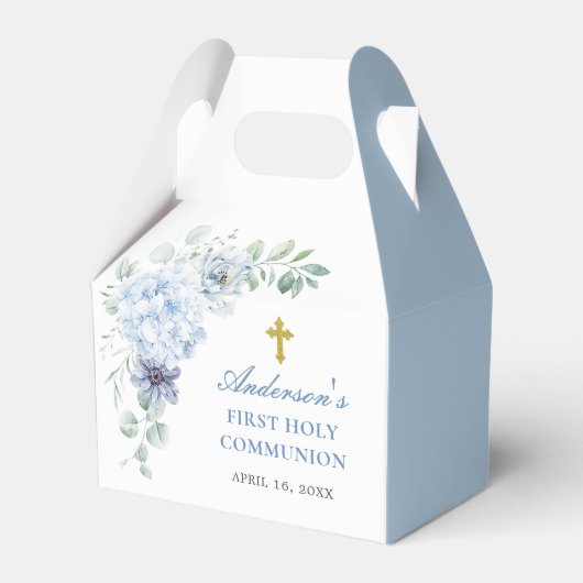 First Holy Communion Dusty Blue Floral フェイバーボックス (正面サイド)