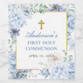 First Holy Communion Dusty Blue Floral ワインラベル (シングルラベル)
