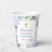 First Holy Communion Dusty Blue Floral 紙コップ (裏面)
