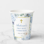 First Holy Communion Dusty Blue Floral 紙コップ (正面)