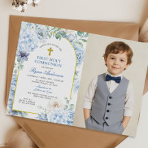 First Holy Communion Dusty Blue Floral Photo