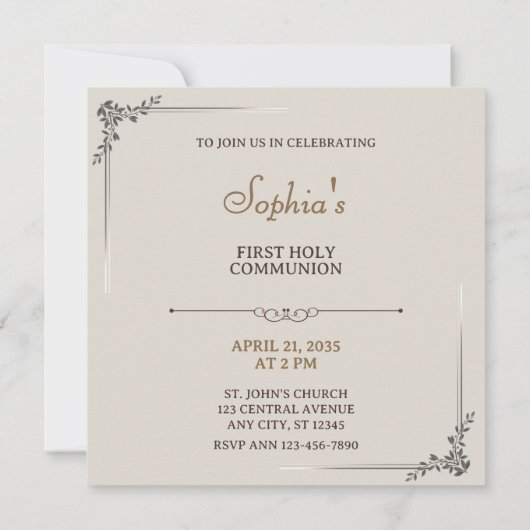 First Holy Communion | Elegant Eucharist Chalice  招待状 (裏面)