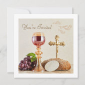 First Holy Communion | Elegant Eucharist Chalice 招待状 (正面)