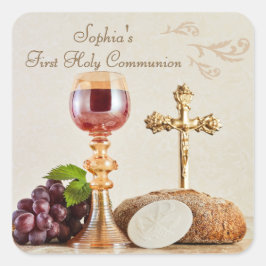 First Holy Communion Eucharist Chalice Design スクエアシール