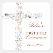 First Holy Communion floral cross スクエアシール (正面)