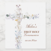 First Holy Communion floral cross ワインラベル (シングルラベル)