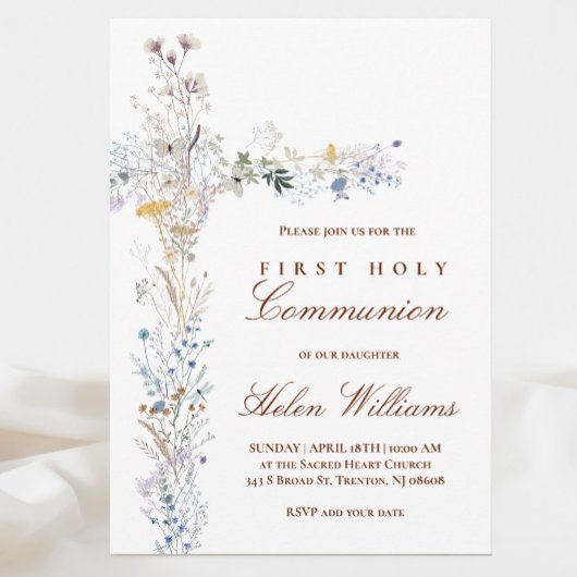 First Holy Communion floral cross 招待状